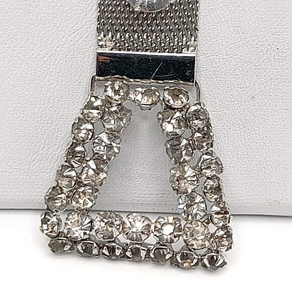 Vintage Rhinestone Mesh Brooch, Signed Nat Halpern, 1940s, 4" - Picture 5 of 9